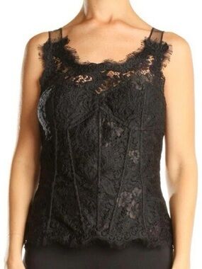 LEIFSDOTTIR from Anthropologie Lace Corset Top in Black, Size 8